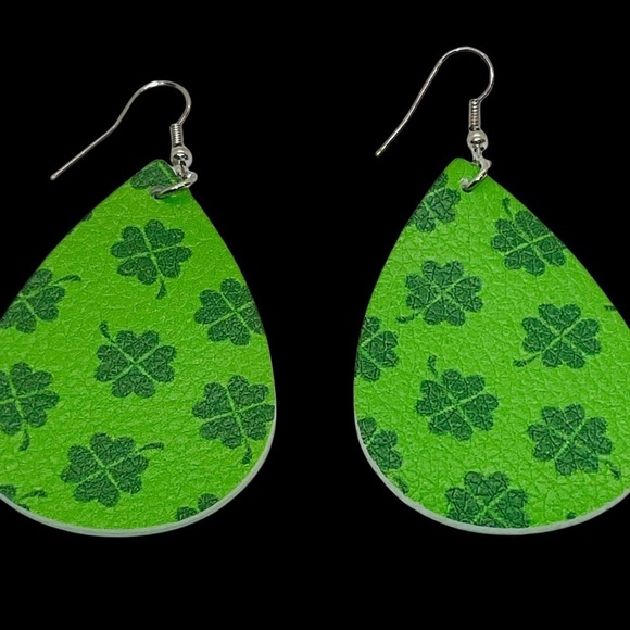 3 For $25 St. Patricks Day Faux Leather Dangle Earrings - Picture 3 of 5